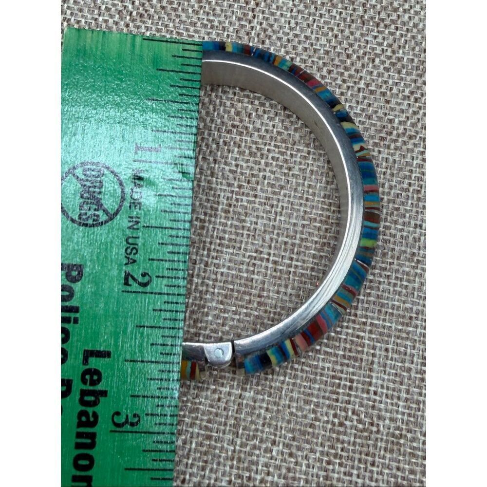 Jay King Sterling Silver Rainbow Calsilica Hinged Bangle Bracelet with Box - Picture 5 of 7